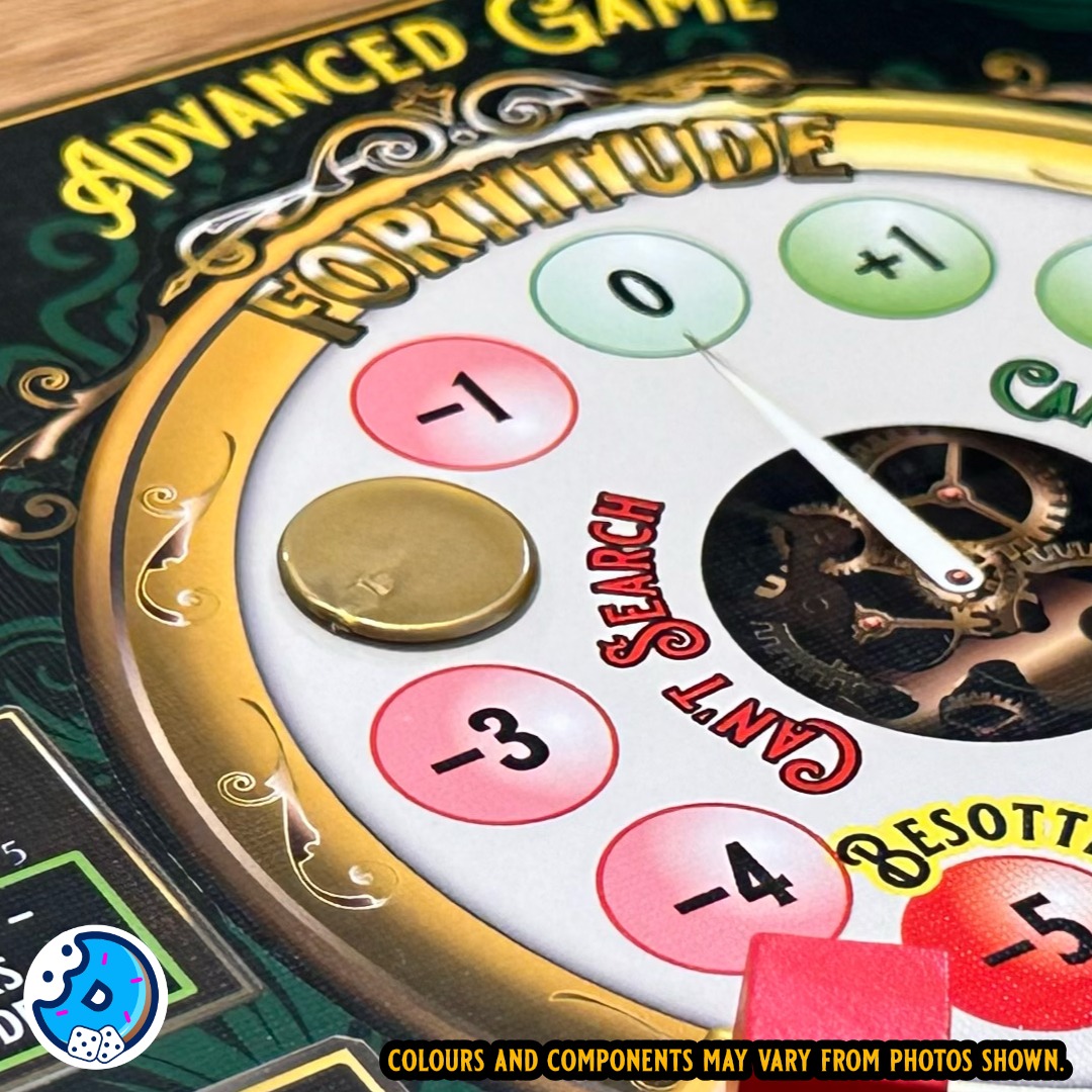 The Fortitude meter and board game components showing risk and recovery